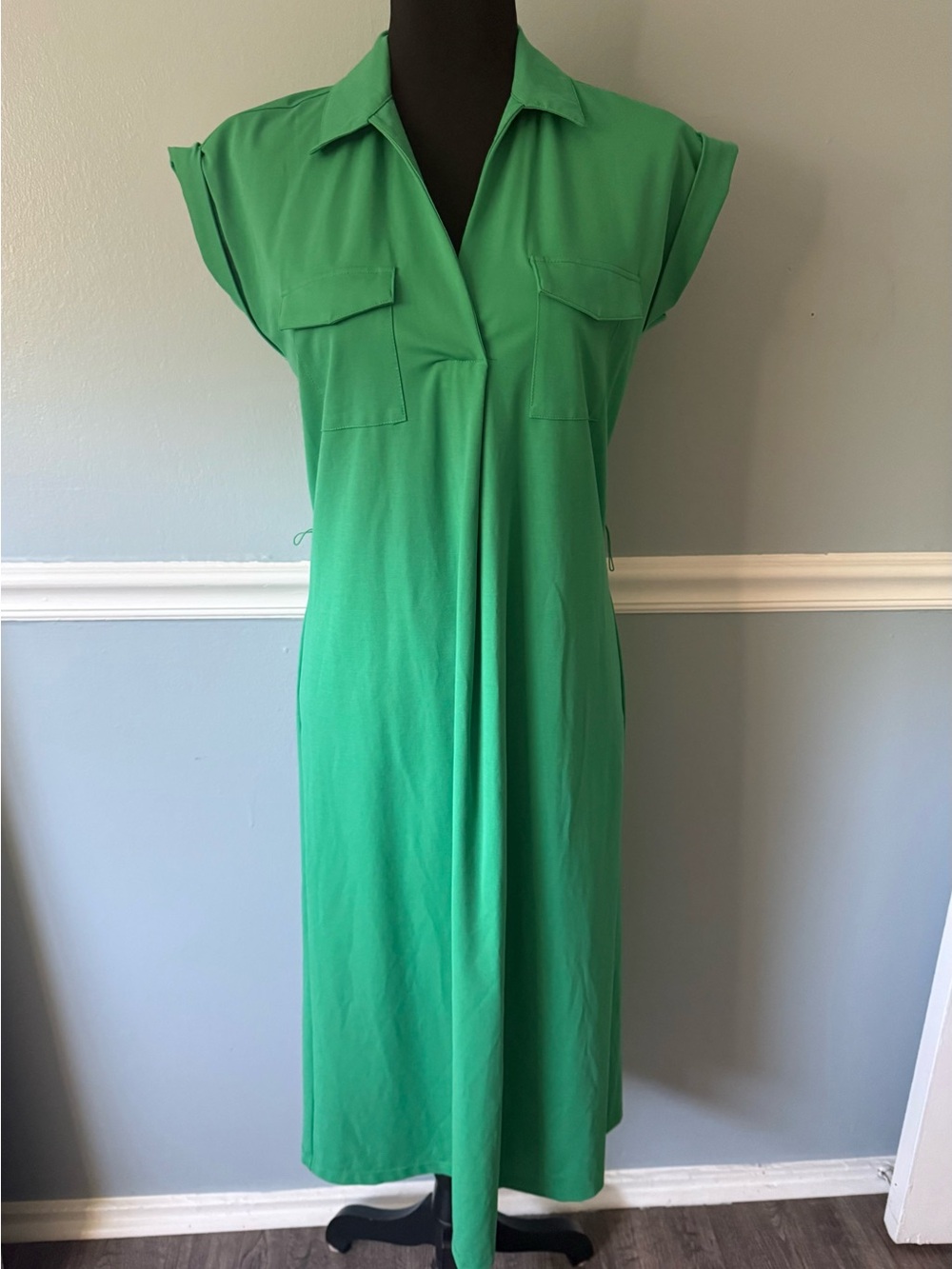 Ann Taylor Green Collared Midi Dress XS